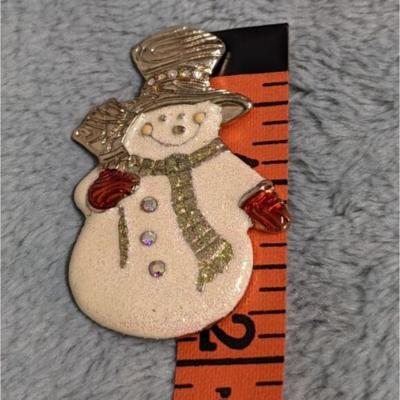 Vintage Christmas Sparkly Enameled Snowman Brooche & Snowflake Earrings - Picture 5 of 7